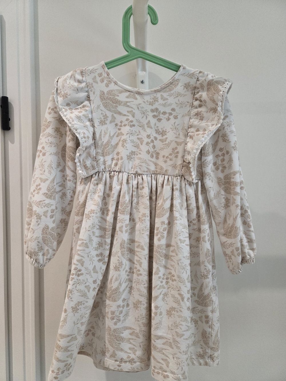 Cream Floral Ruffle Long-Sleeve Dress for Girls 4-5 years